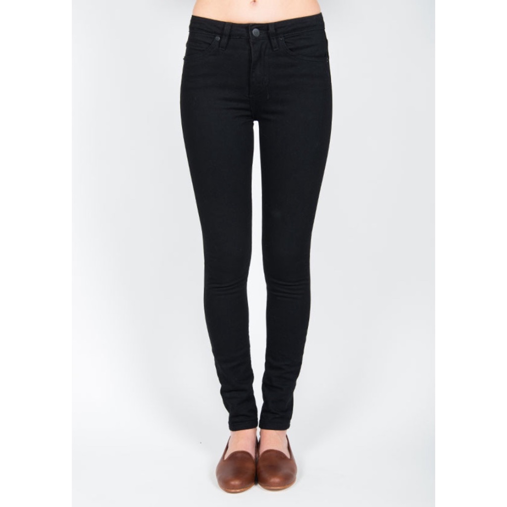 Om | High Rise Boy Zip Black Twill Skinny Jeans